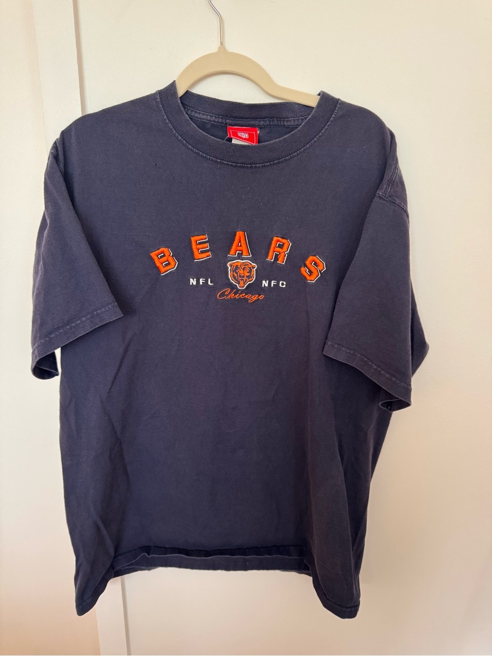 Vintage Chicago Bears NFL NFC Embroidered Graphic Tee Faded Navy Large